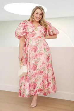 Countess Maxi Dress In Pink Floral Organza