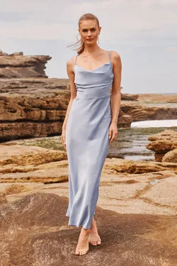 Timeless Whispers Maxi Dress in Ice Blue Satin
