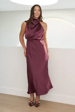 Estella Maxi Dress in Plum Satin