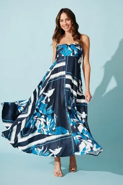 Ruthie Maxi Sundress in Navy Floral Satin