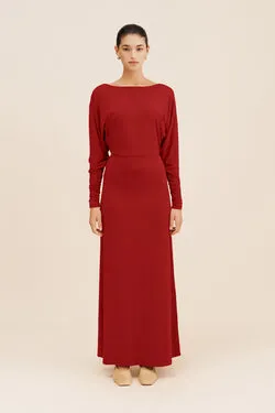 SIENNA L/S DRESS - CRIMSON