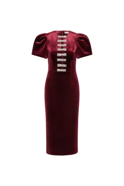 Edwiena Puff Sleeve Bow Midi Dress