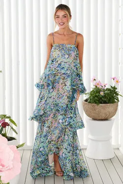 ELLIATT | Armani Tiered Maxi Dress - Blue Floral