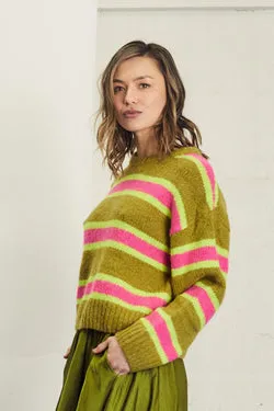 Ellie Knit - Olive Base Stripe