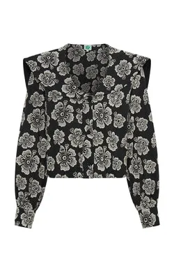Hibiscus Broderie Sailor Blouse - Black/White