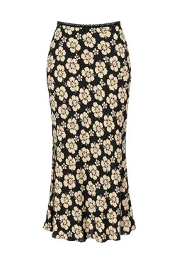 Happy Hibiscus Slip Skirt - Black/Tan