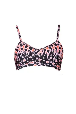 Flame Crop Bikini Top - Black/Orange