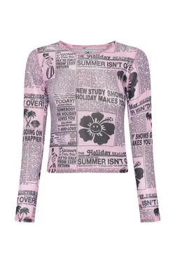 Good News Mesh L/S Crop Top - Pink