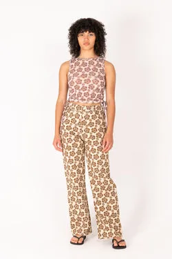 Happy Hibiscus Mesh Tank Top - Sand/Brown