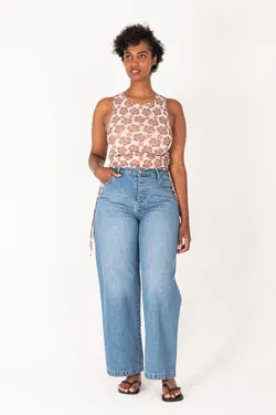 Happy Hibiscus Mesh Tank Top - Sand/Brown