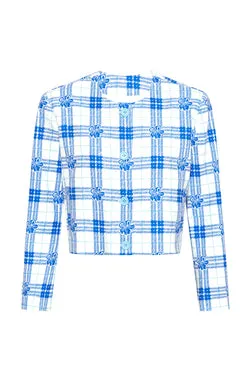 Hibiscus Plaid Cropped Jacket - Blue/White