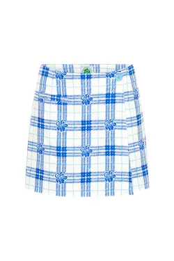 Hibiscus Plaid Wrap Skirt - Blue/White