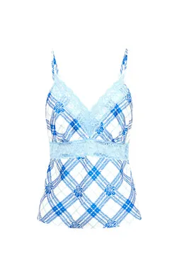 Hibiscus Plaid Cami - Blue/White