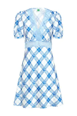 Hibiscus Plaid Mini Dress - Blue/White