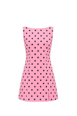 High Neck Mini Dress Polka - Black/Pink