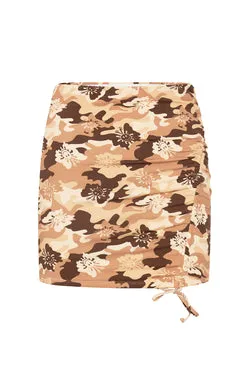 Butterfly Camo Ruched Skirt - Brown