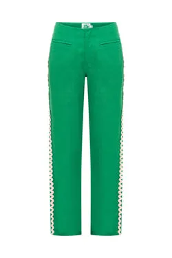 Spaghetti Linen Pants - Green/Pink