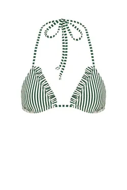 Thin Stripe Triangle Bikini Top - Dark Green