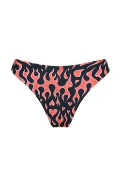 Flame Cheeky Bikini Bottom - Black/Orange