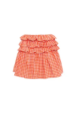 Gingham Ruffle Mini Skirt - Red
