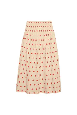 Polka Shirred Midi Skirt - Sand/Red
