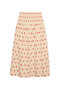 Polka Shirred Midi Skirt - Sand/Red