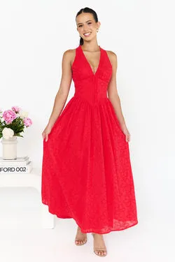 Erina Broderie Maxi Dress - Red