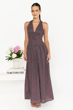 Erina Polka Dot Maxi Dress - Chocolate