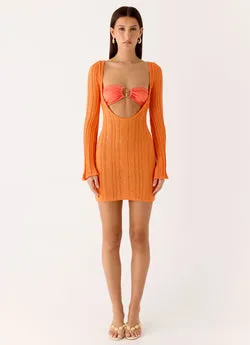 Estrella Long Sleeve Knit Mini Dress - Orange