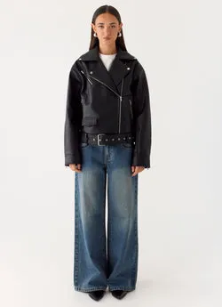 Ethan PU Biker Jacker - Black