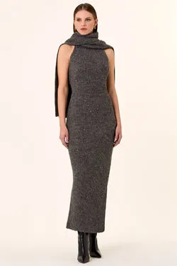 Kiandra Dress with Detachable Scarf - Charcoal