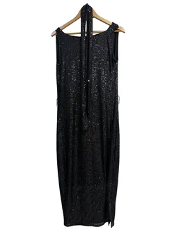 Sasha Drake Black Dress + Belt 12  NWT