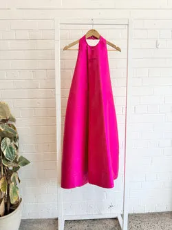 Solace London Fuchsia Satin Twill Halterneck Dress - Size 10