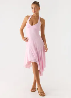 Faelie Halter Neck Asymmetrical Midi Dress - Pink