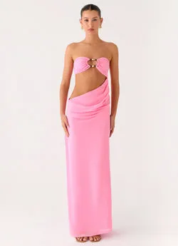 Falling Forever Strapless Beaded Maxi Dress - Pink