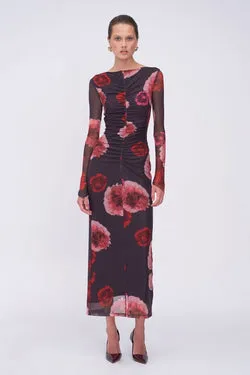 Frida Ruched Front Long Sleeve Maxi Dress
