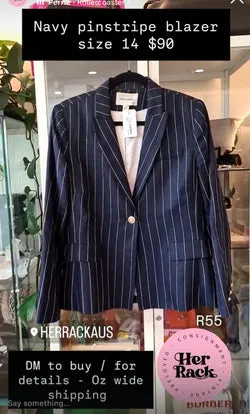 Perri Cutten Navy Linen Blazer Sz 14 (R55)