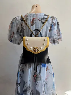 GUCCI Black/Cream/Gold Leather Pearl Studded Backpack Bag