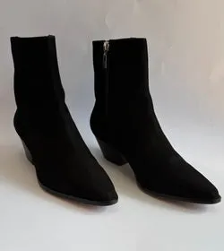 Schutz Cowboy Heel Black Suede Boot