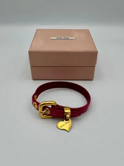 Miu Miu Pink Crackled Leather Heart Charm Bracelet