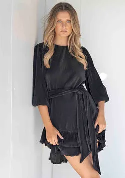 Galaxy Black Pleated Mini Dress