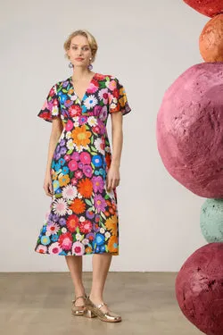 Flower Meadow Print Midi Dress