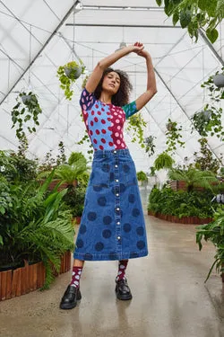 On The Dot Denim Skirt