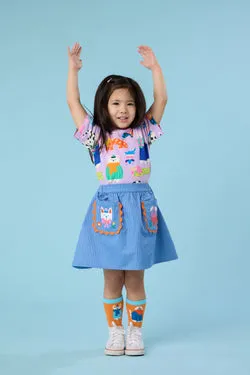Dogs Embroidery Kids Pocket Skirt