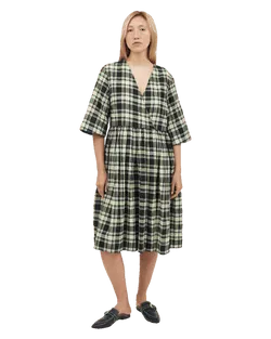 Size 36 (S) | Ganni Plaid Cotton Seersucker Dress