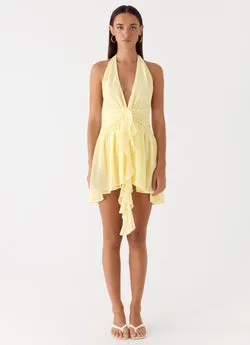 Guide You Halter Neck Mini Dress - Yellow
