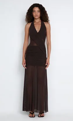 DEIJA HALTER MAXI DRESS - DARK CHOCOLATE