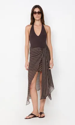 NORMA HALTER DRESS - CHOC SLICE STRIPE