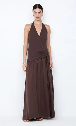 SABRINE HALTER MAXI DRESS - DARK CHOCOLATE