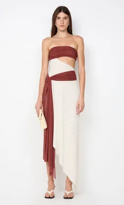 AYLA STRAPLESS DRESS - RUST / BUTTER CREAM